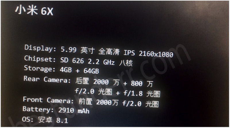 Xiaomi Mi A2 Leaked Spec Sheet