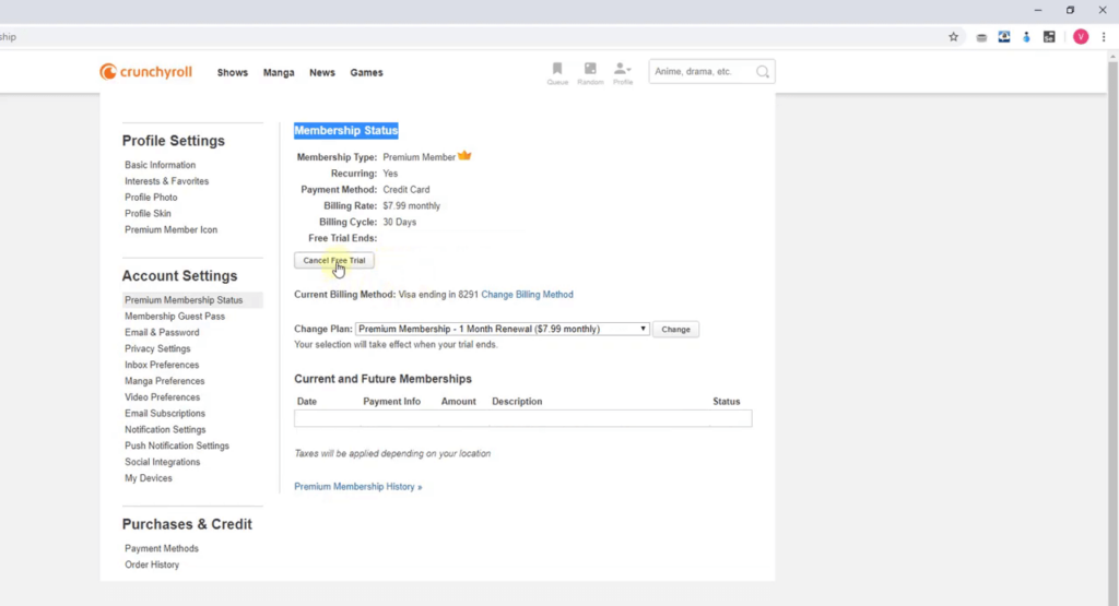 Cancel Crunchyroll Subscription
