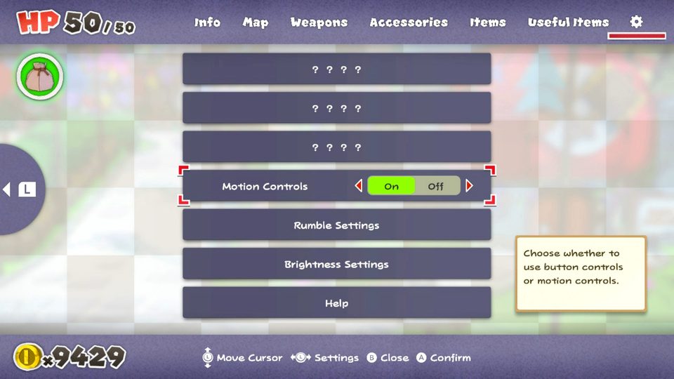 Turn Off Motion Controls in Paper Mario