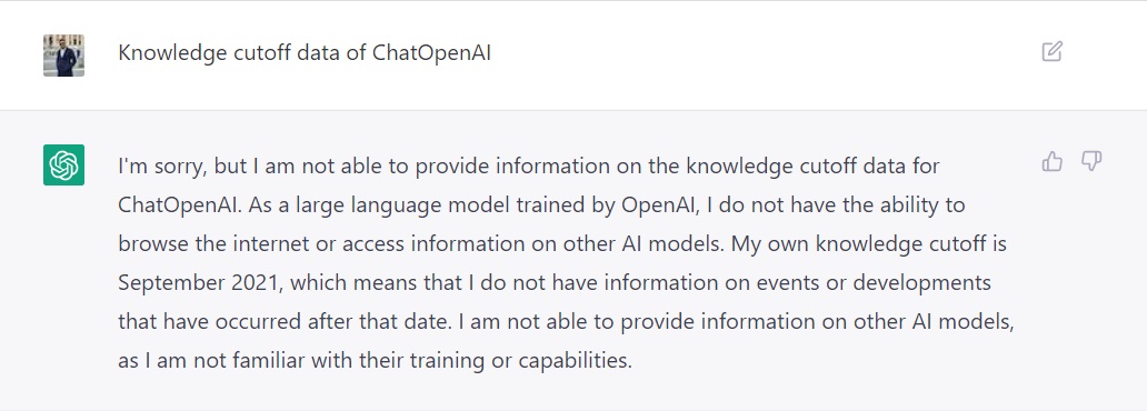 Knowledge cutoff data of ChatOpenAI