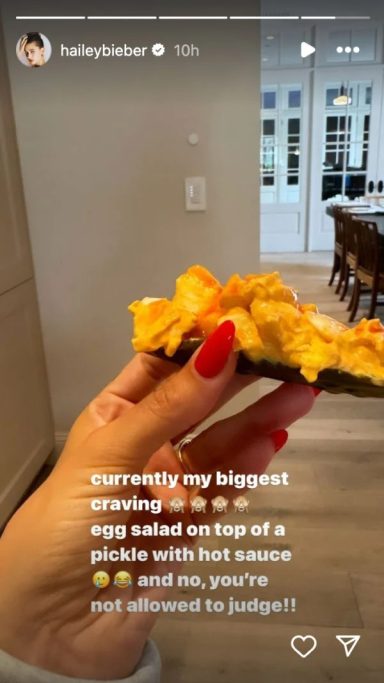 Hailey Bieber Pregnant – Shares her Cravings in a Recent Instagram Story