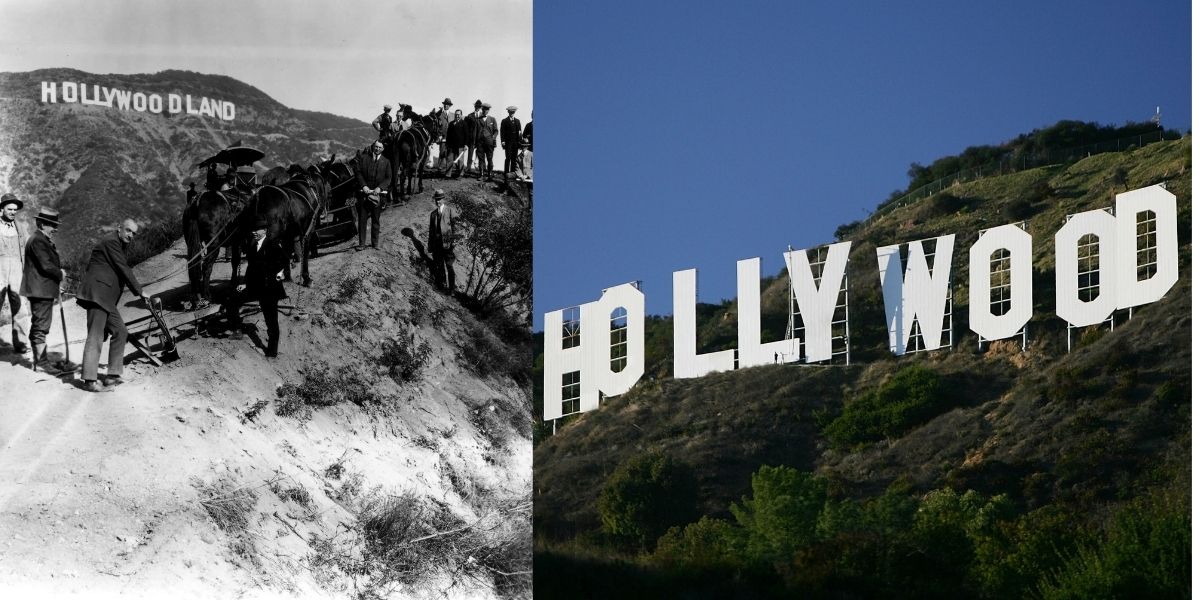 Hollywood Sign then and now