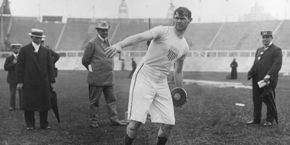 Martin Sheridan Throwing the Discus at the London Olympics